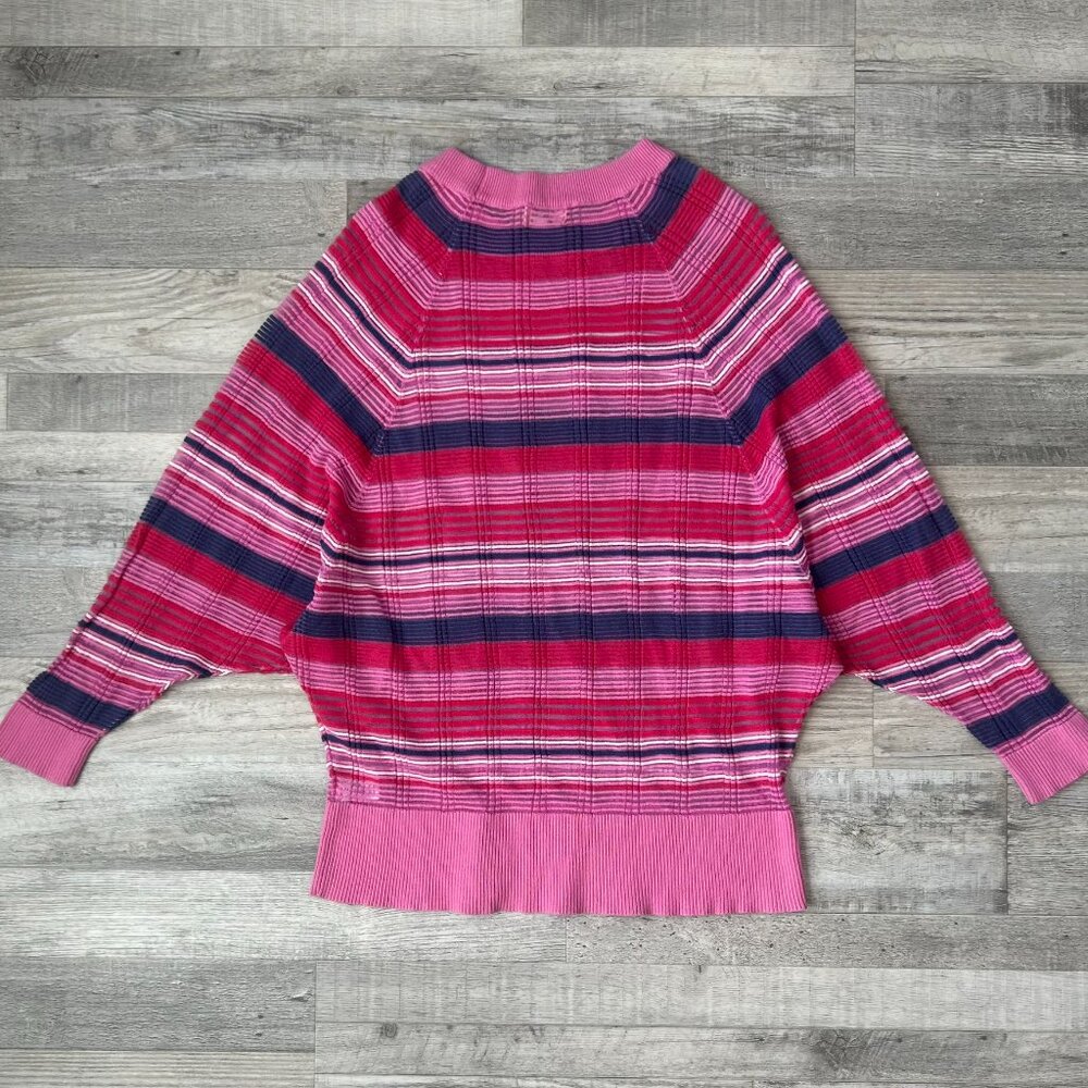 Umgee Pink Stripe Dolman Sleeve Lightweight Semi Sheer Sweater Size Medium K4 - Picture 6 of 6